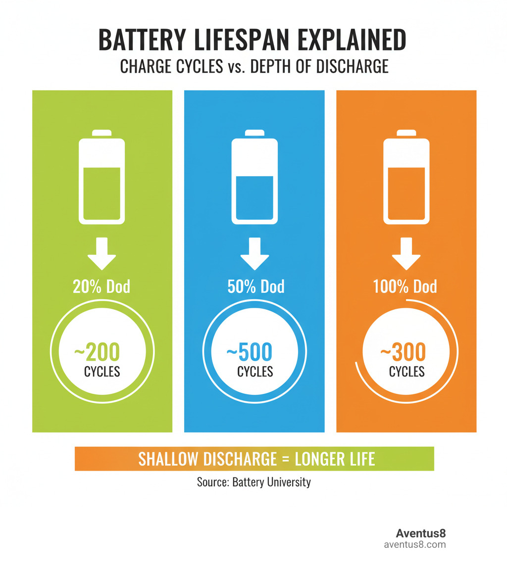infographic comparing charge cycles at different depths of discharge - How to prolong battery infographic 