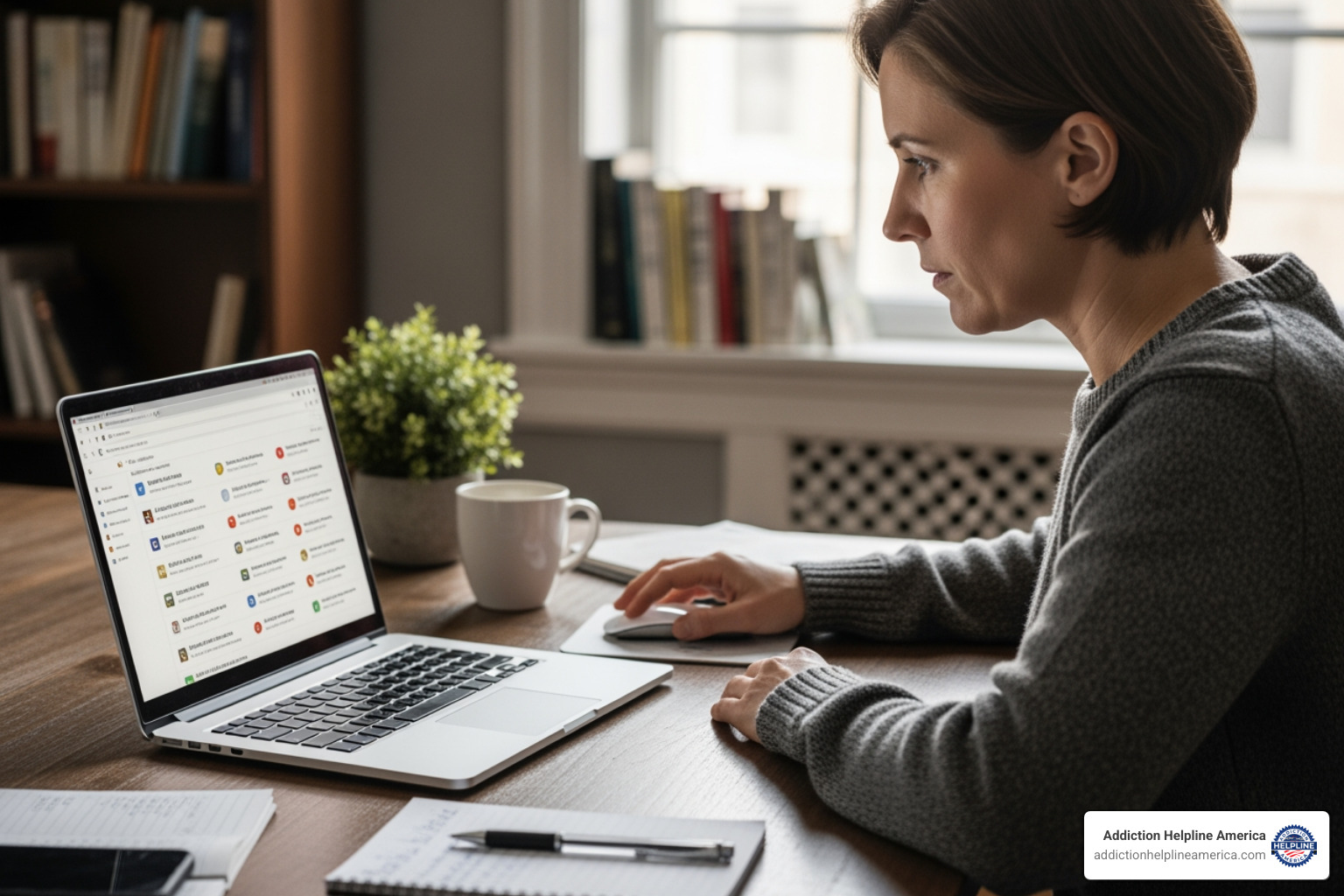Person researching rehab centers on a laptop - how to find a rehab facility Person researching rehab centers on a laptop - how to find a rehab facility