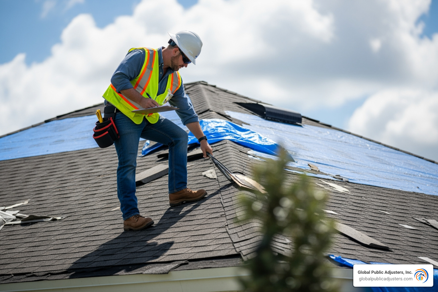 public adjuster inspecting damaged roof - Public adjusters Orlando Florida