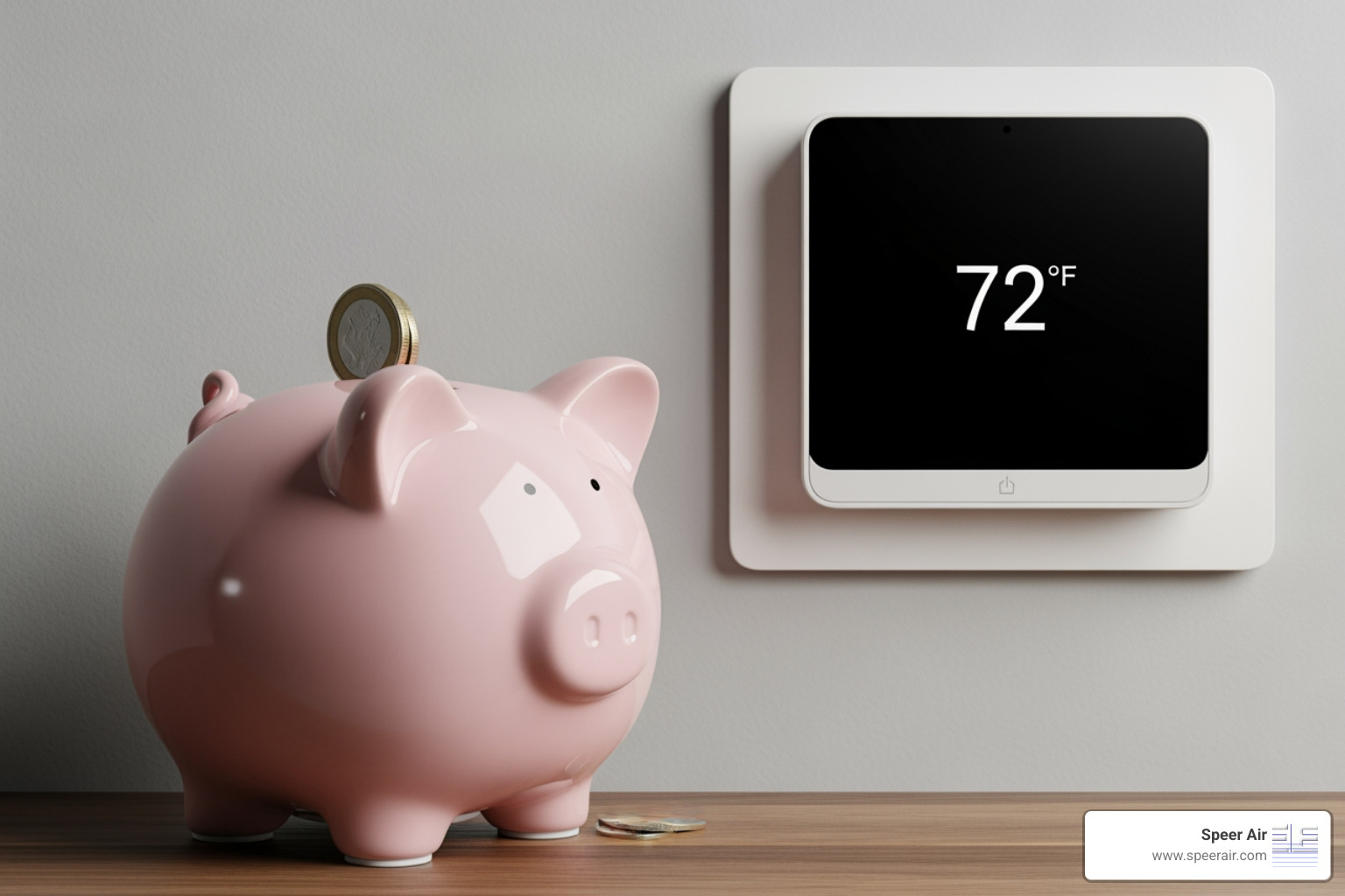 piggy bank next to a smart thermostat - hvac upgrade service morris county piggy bank next to a smart thermostat - hvac upgrade service morris county