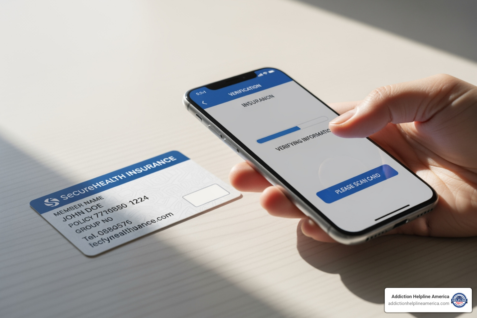 image of an insurance card next to a phone, representing the verification process - Rehab centers Ohio image of an insurance card next to a phone, representing the verification process - Rehab centers Ohio