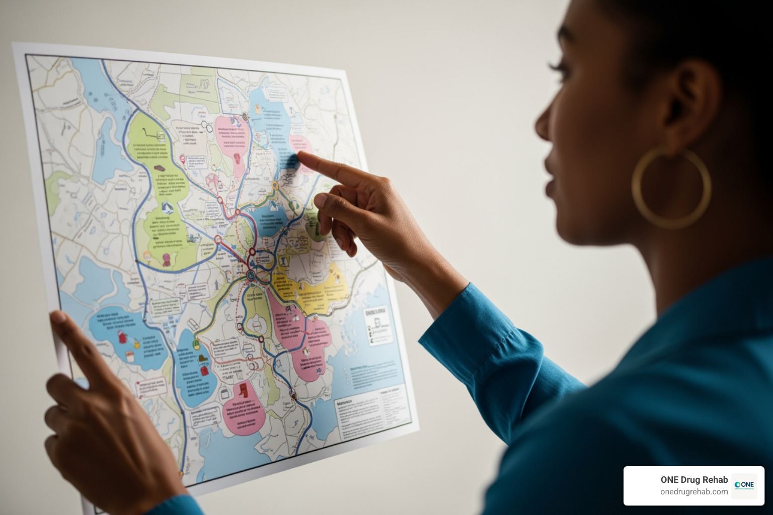 person confidently navigating a map of resources - substance abuse treatment person confidently navigating a map of resources - substance abuse treatment