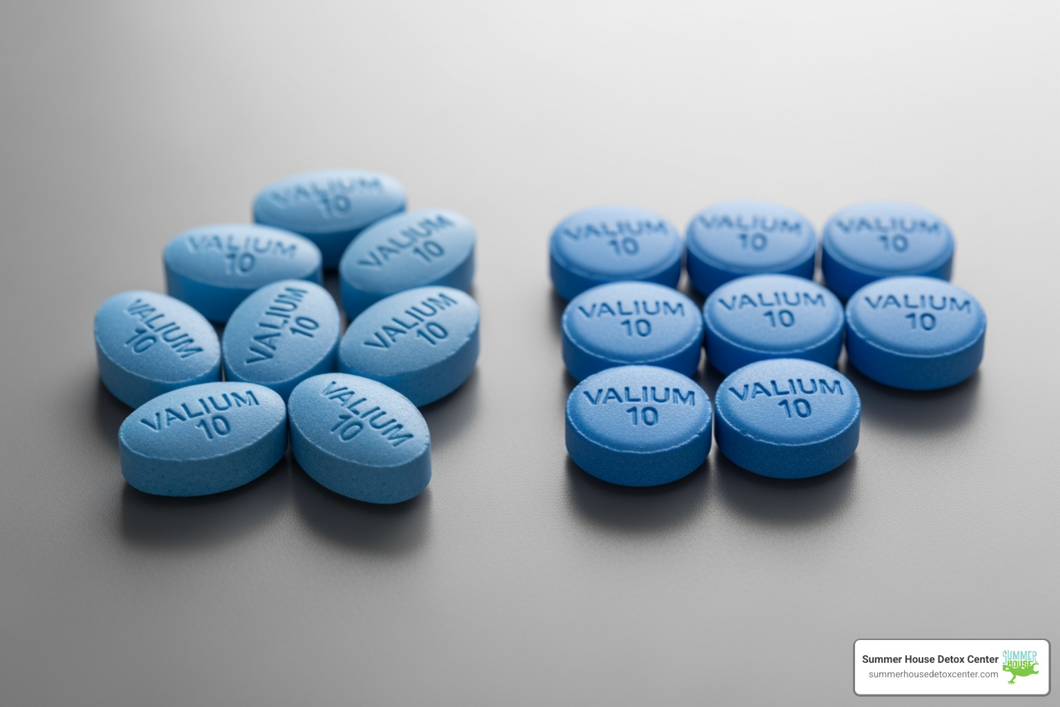 counterfeit Valium pills next to authentic ones - Valium addiction help