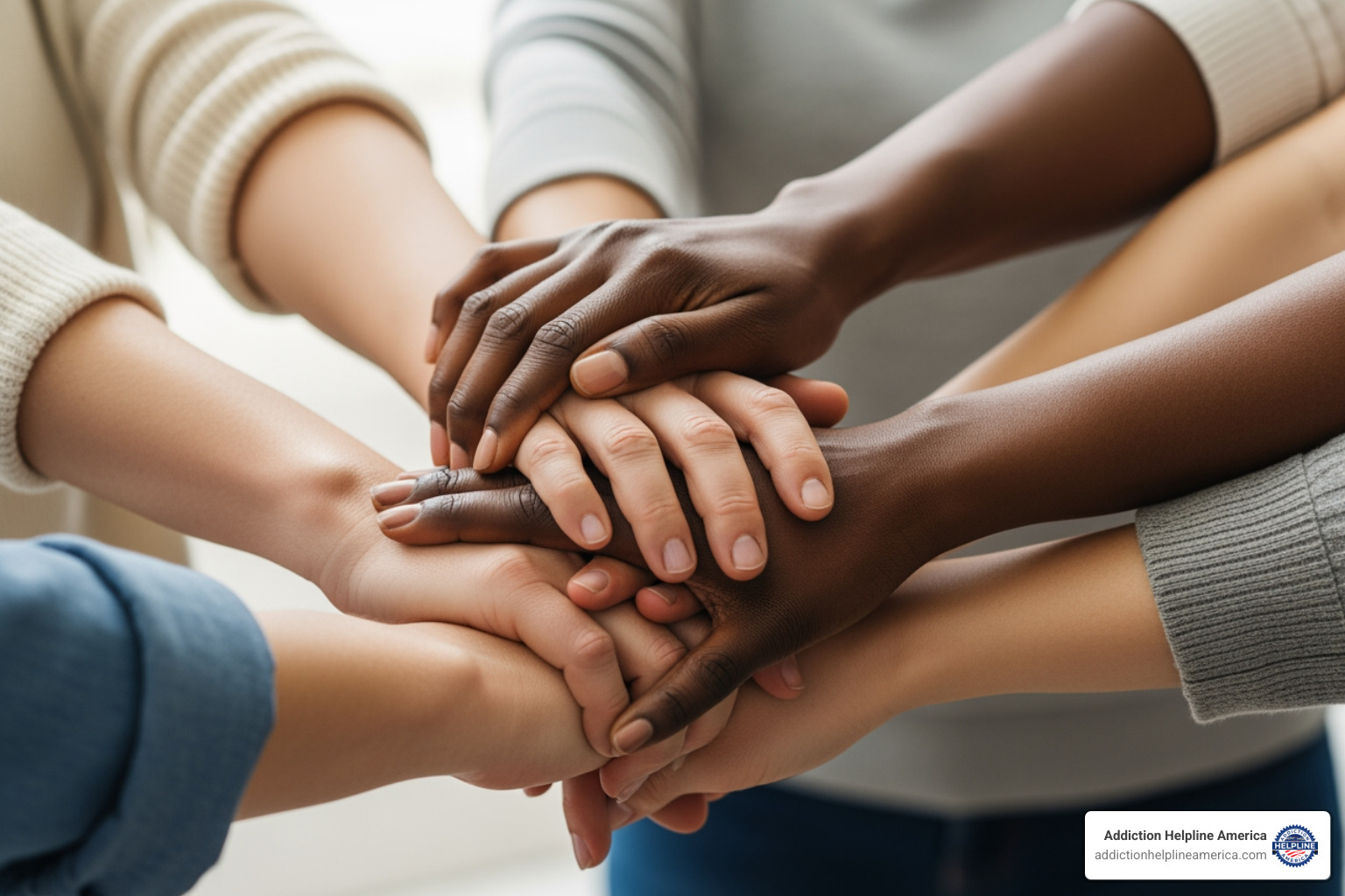 Diverse hands clasped together, symbolizing support and community - Rehab centers California Diverse hands clasped together, symbolizing support and community - Rehab centers California