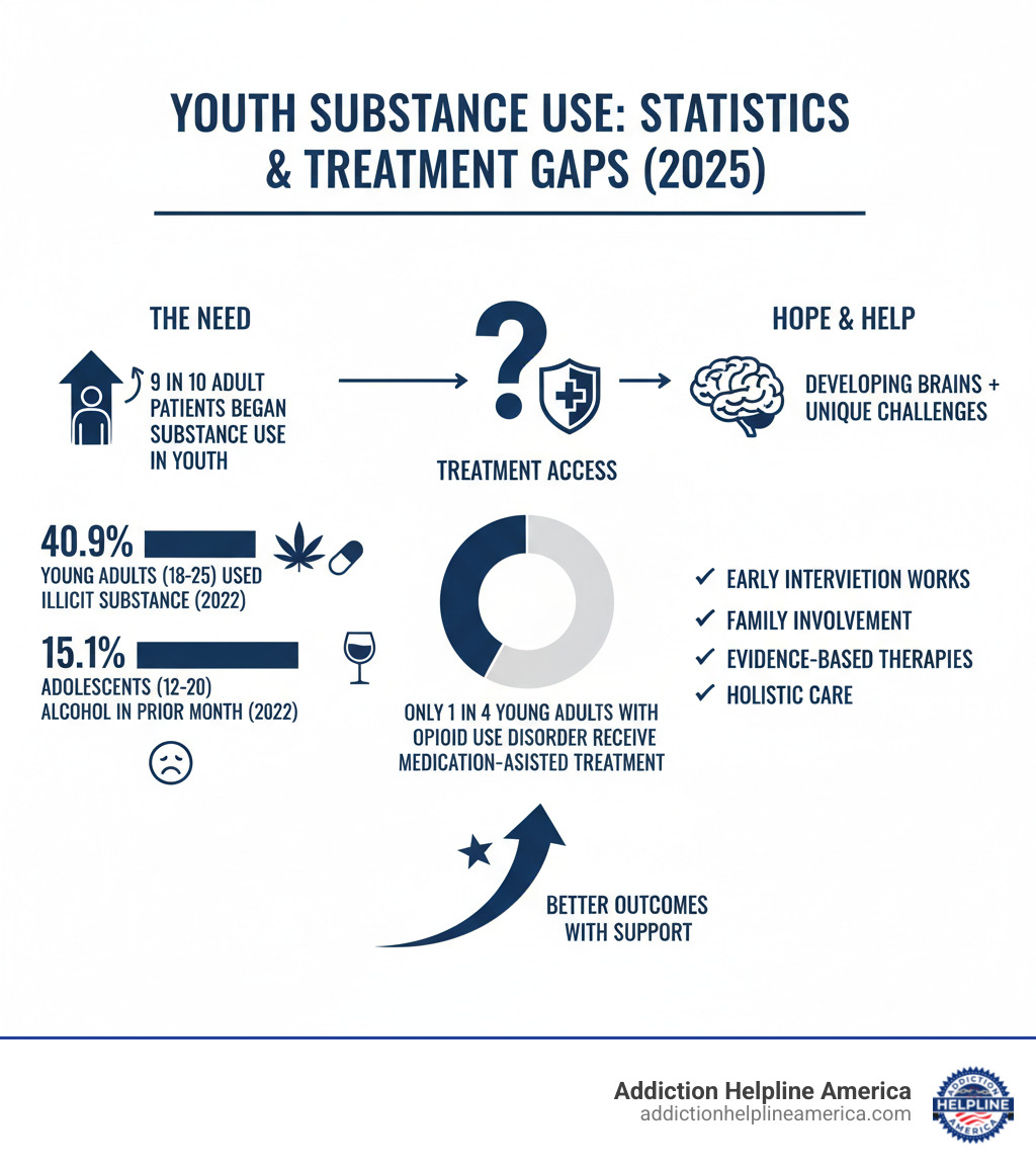 infographic showing teen substance use statistics and treatment levels - Youth addiction programs infographic infographic showing teen substance use statistics and treatment levels - Youth addiction programs infographic