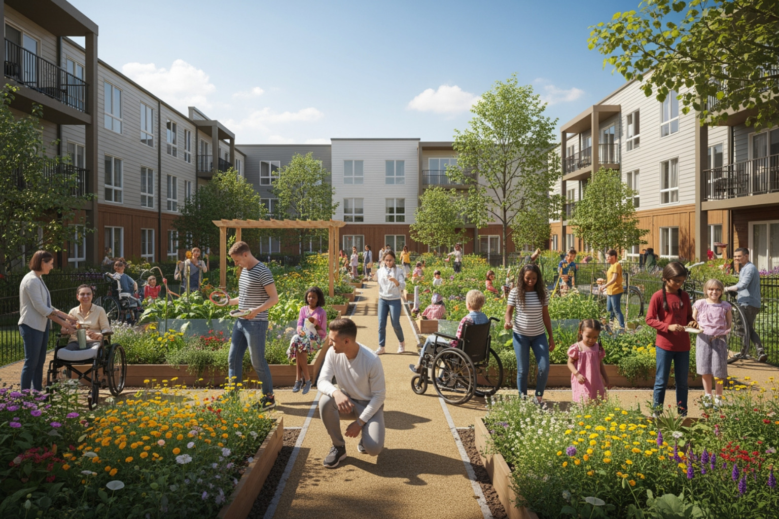 Community garden at inclusive housing complex - Housing for adults with disabilities