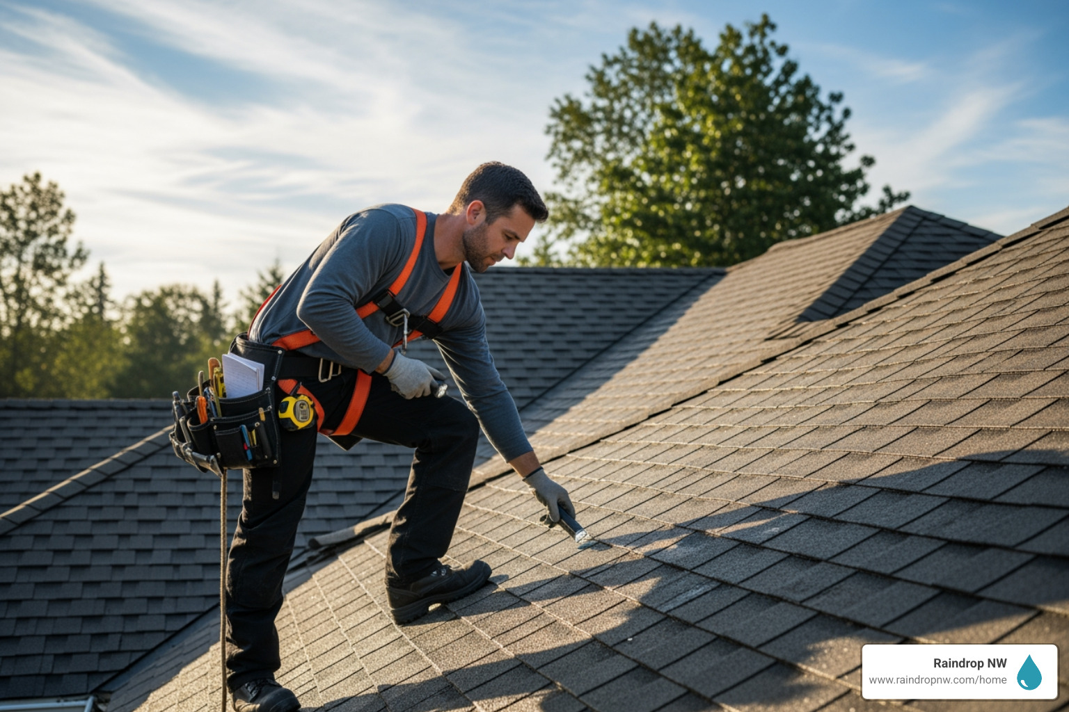 image of a professional roofer carefully inspecting a roof. - best metal roofing company in raleigh hills or