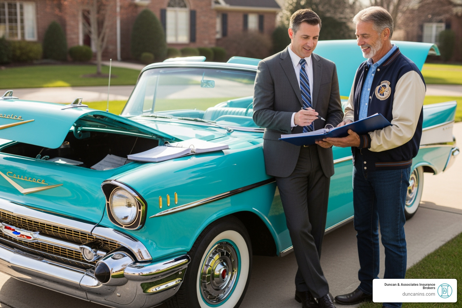 Insurance agent talking with a classic car owner - Classic car insurance WA