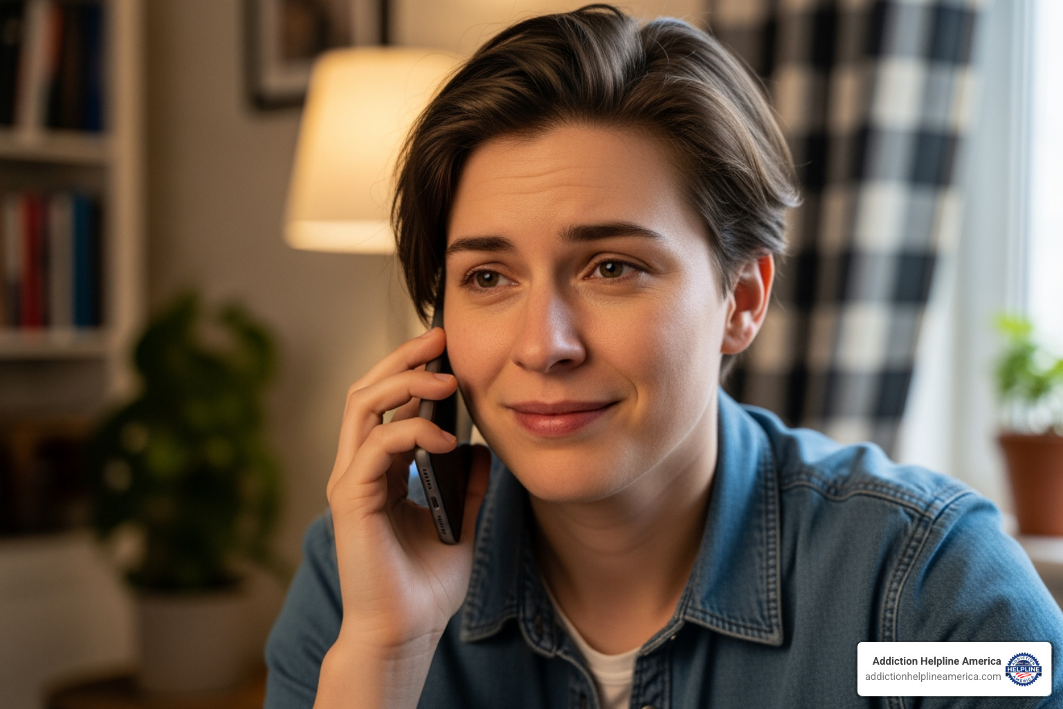 person on phone looking relieved - 21 day inpatient program near me