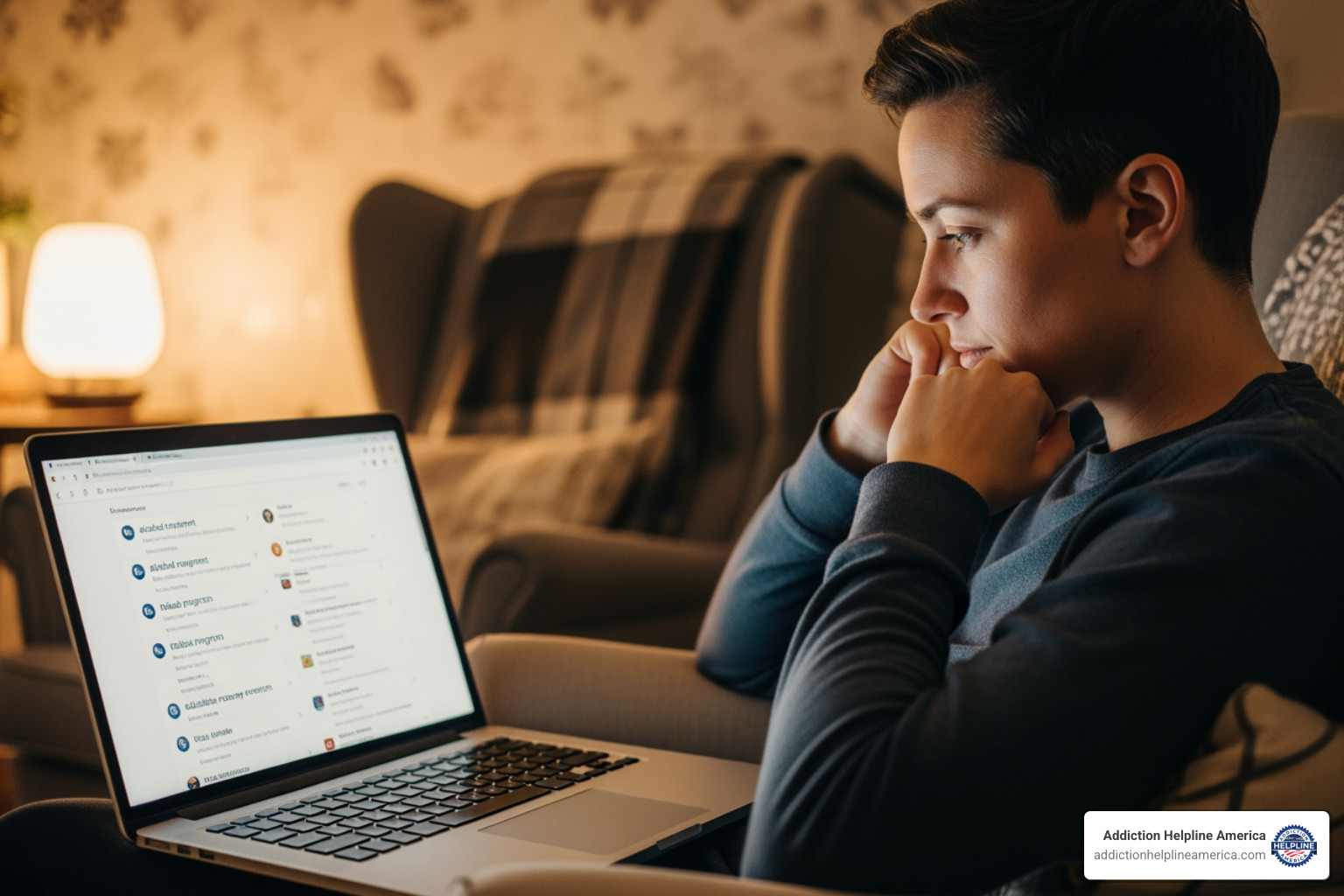 person on a laptop searching for help - Find alcohol treatment