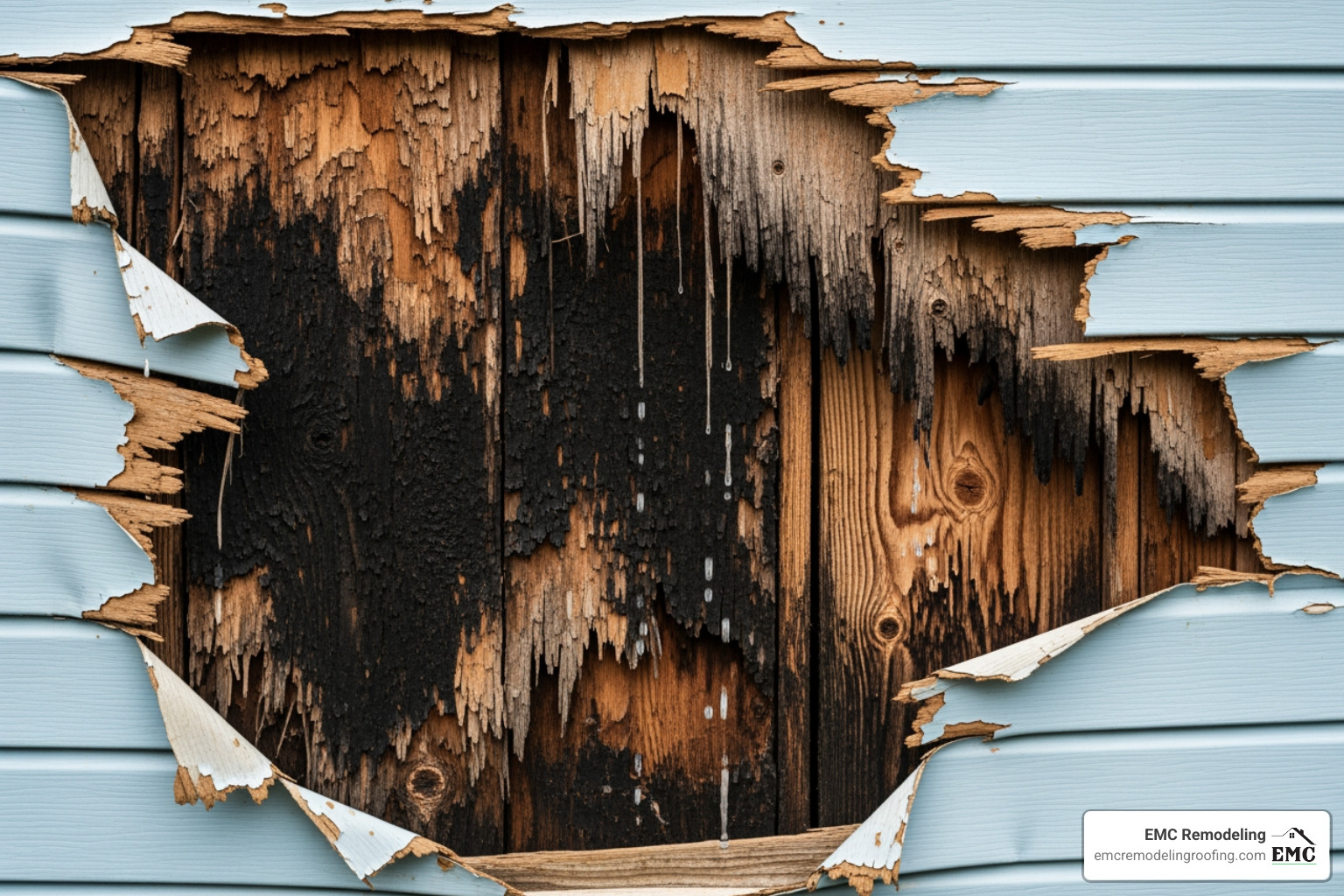 rotted sheathing behind damaged siding - siding repair services