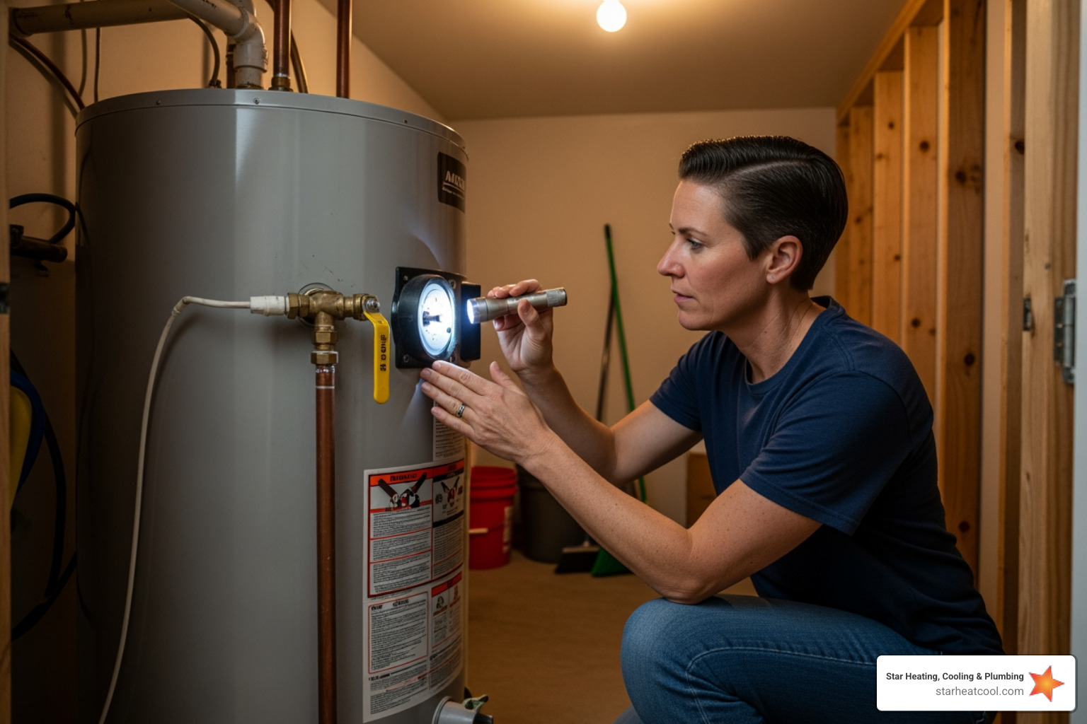 homeowner checking the temperature setting on their water heater - residential water heater installation in westfield in