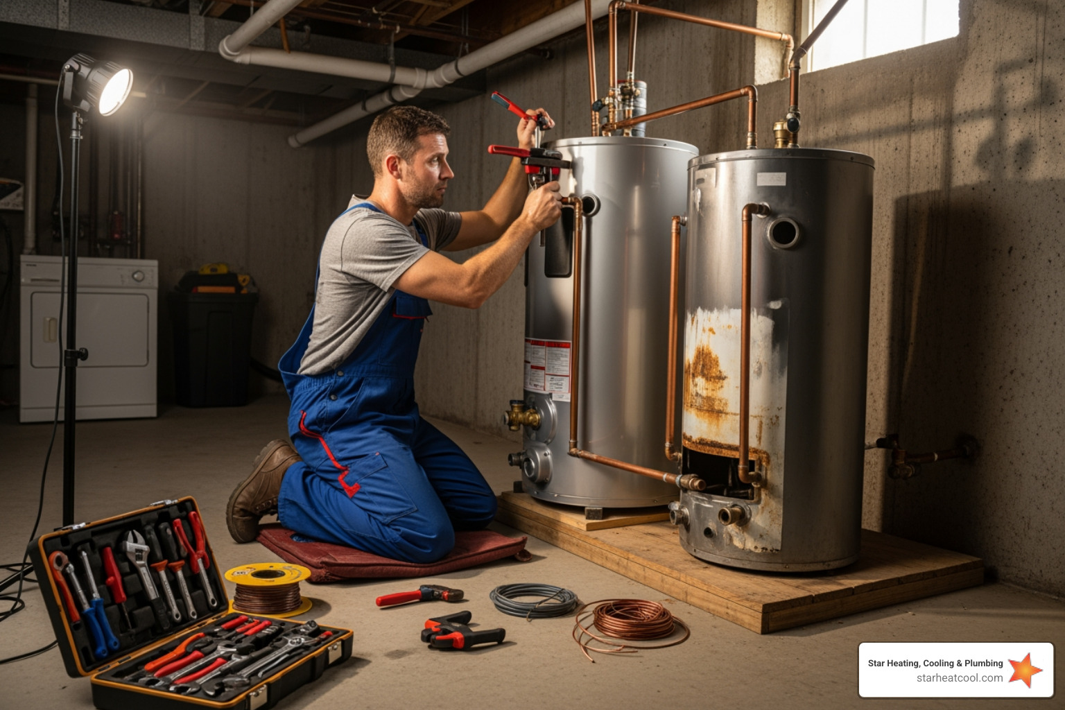 professional plumber installing a new water heater - residential water heater installation in westfield in