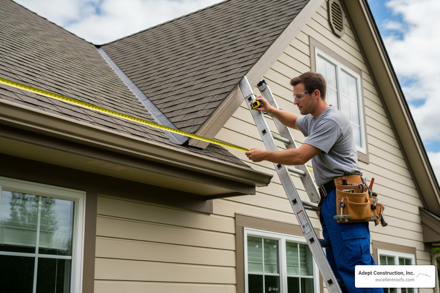 contractor measuring a roofline for gutter installation - Aluminum gutter cost