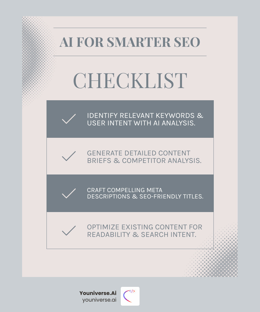 infographic showing AI's role in SEO - ai content website infographic checklist-light-blue-grey