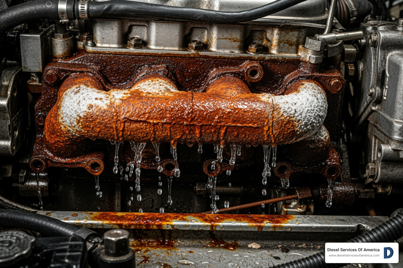 severely corroded and leaking exhaust manifold - marine engine exhaust manifold