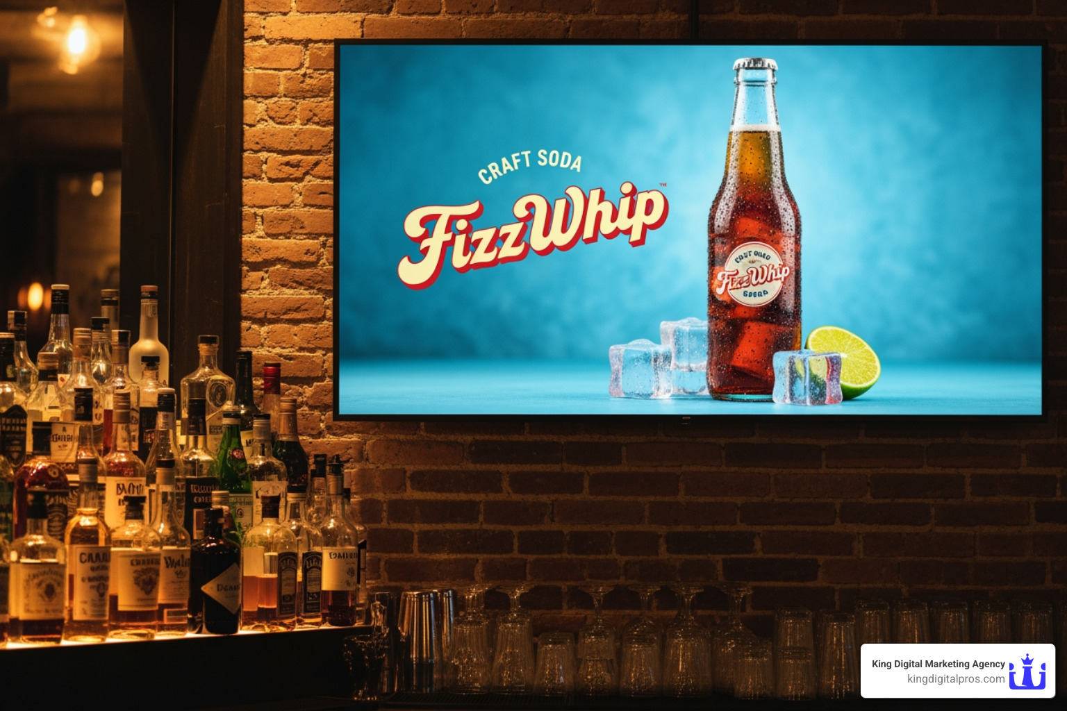digital ad for a drink brand inside a bar - place based advertising