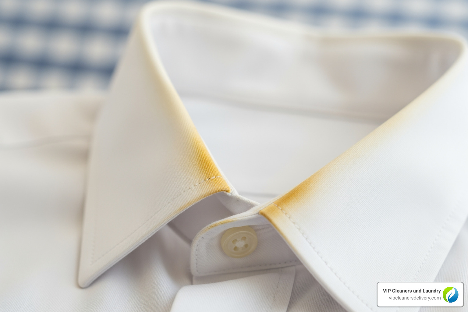 various cleaning supplies like a soft brush, baking soda, vinegar, and enzyme detergent - how to remove neck stains from dress shirts