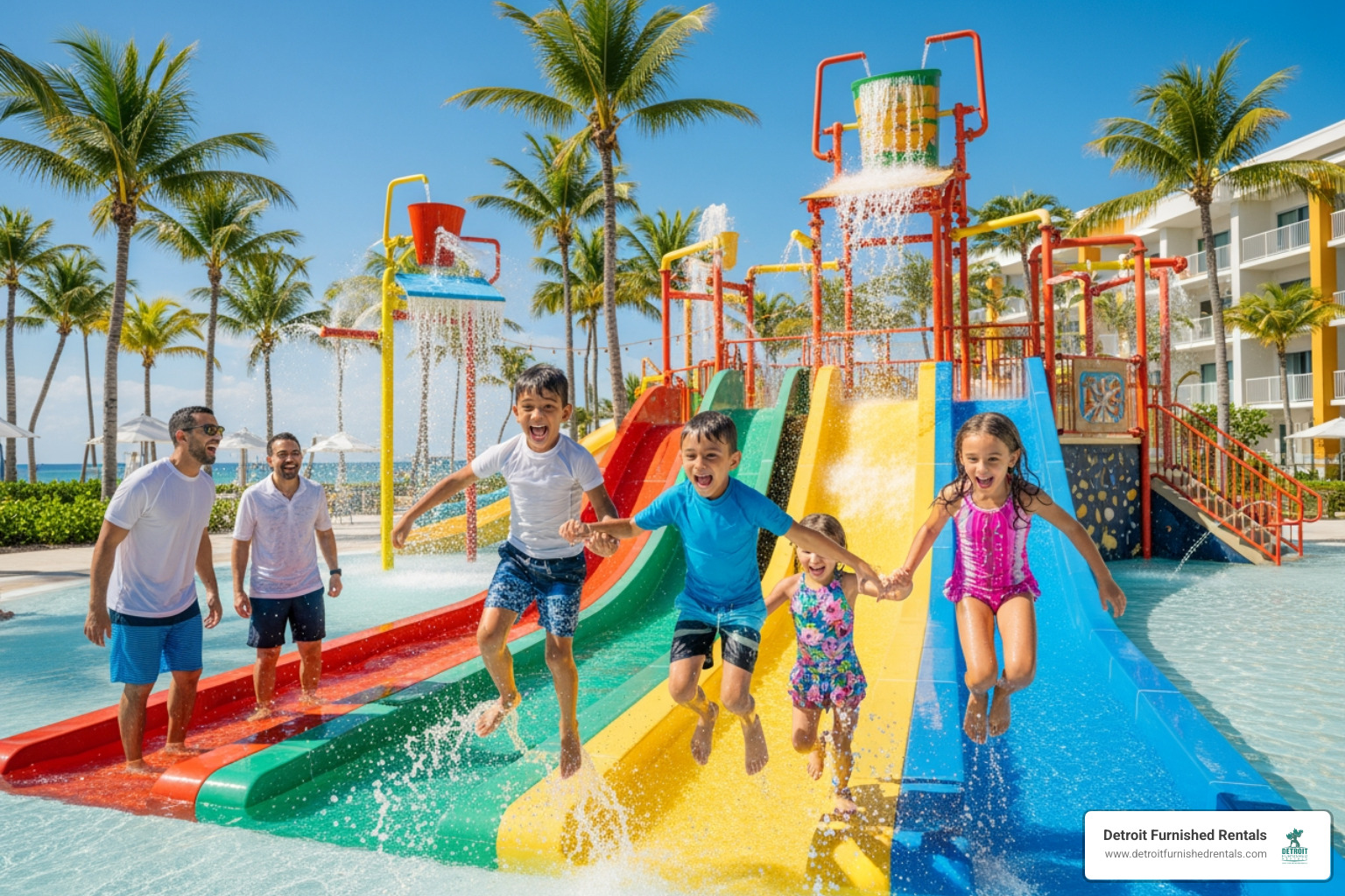 A family enjoying a water park at a Caribbean resort - all inclusive Detroit