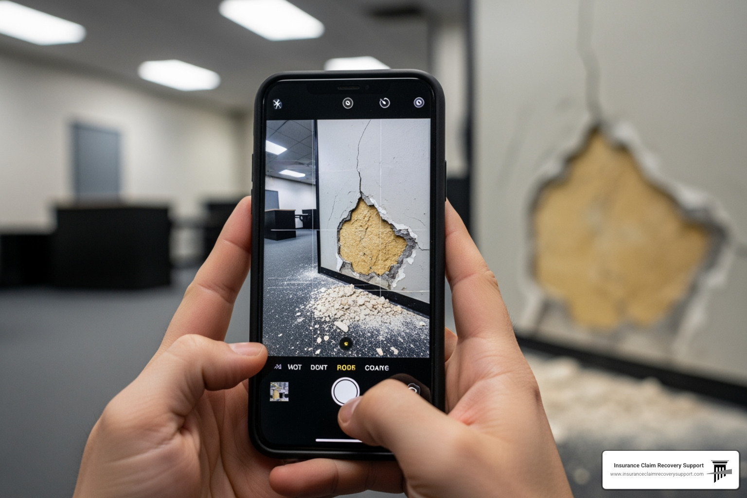 person documenting property damage with smartphone - Insurance claim guide