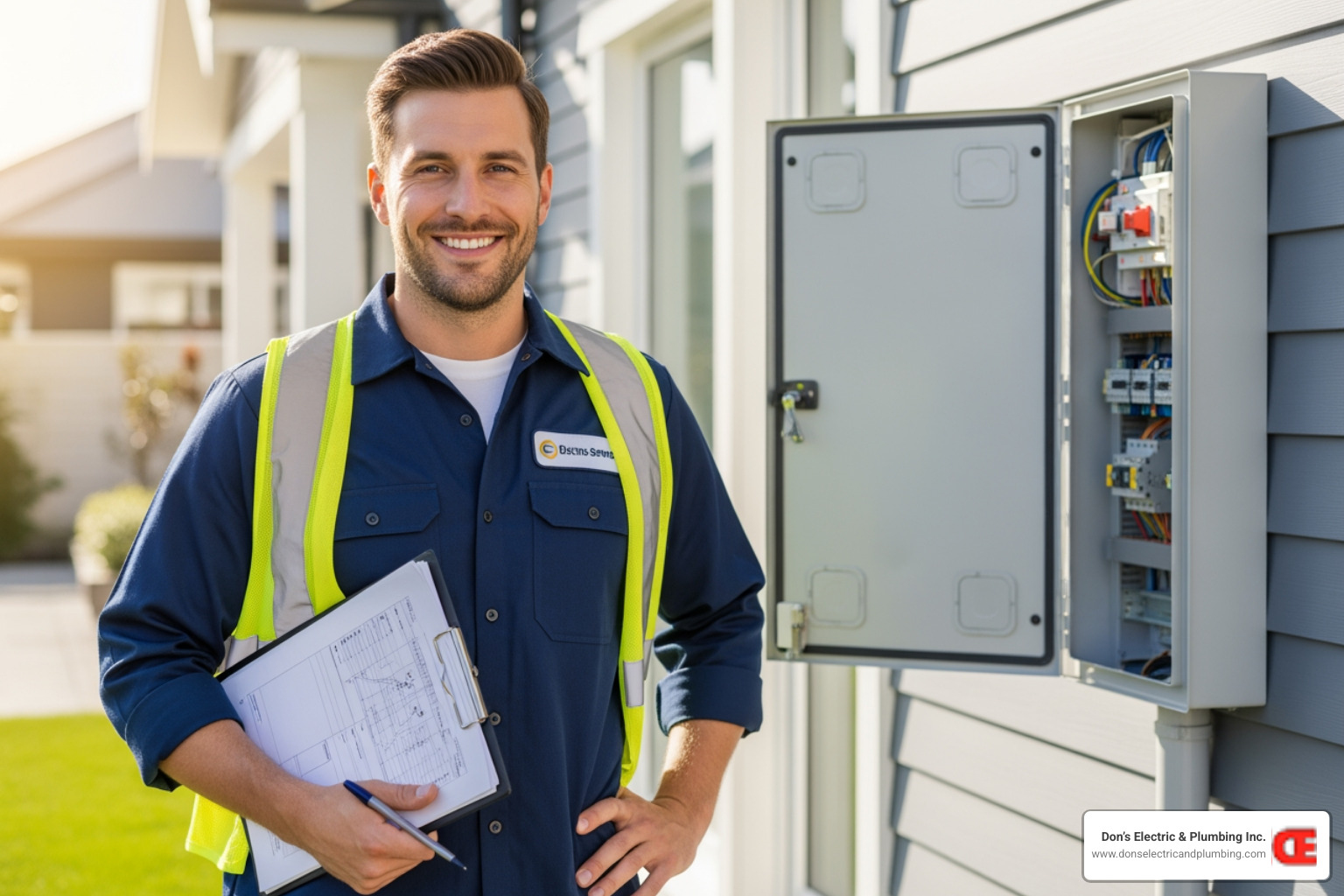 professional electrician smiling and holding a clipboard - Who can I call for routine electrical maintenance in Palatine? professional electrician smiling and holding a clipboard - Who can I call for routine electrical maintenance in Palatine?