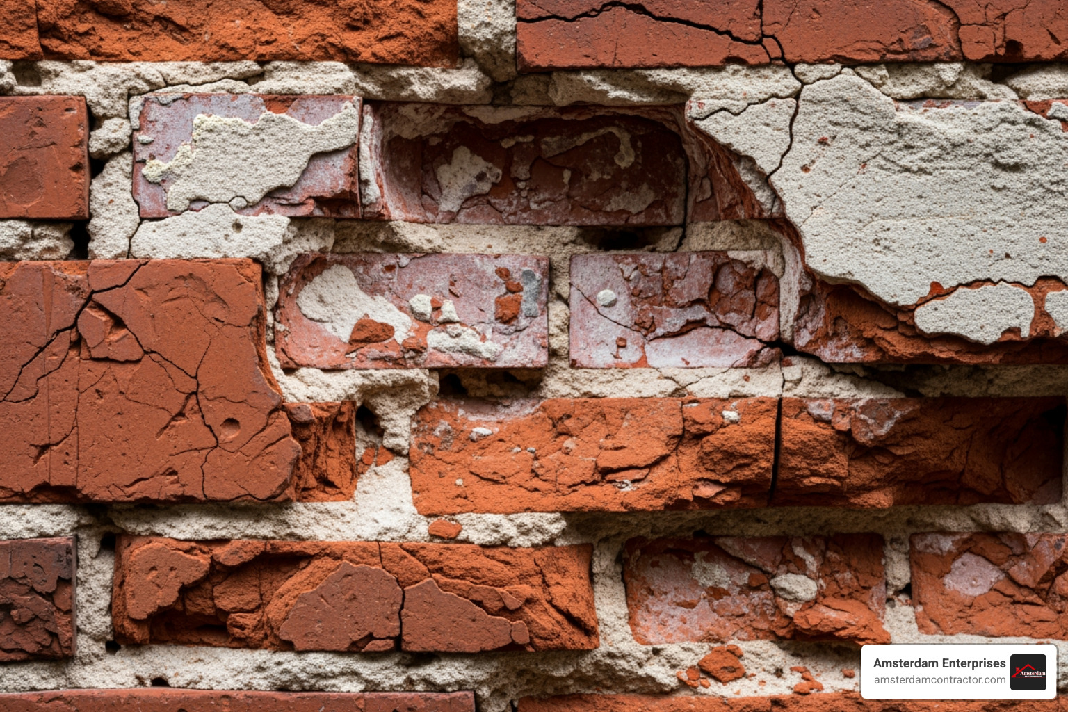crumbling mortar joints on a brick wall - tuck pointing