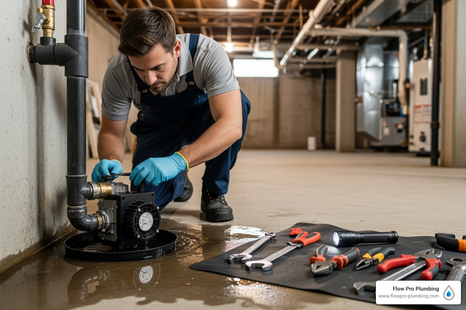 emergency plumber working on a sump pump - "My sump pump is not working and there's water in my basement. I need an emergency plumber in Discovery Bay." emergency plumber working on a sump pump - "My sump pump is not working and there's water in my basement. I need an emergency plumber in Discovery Bay."