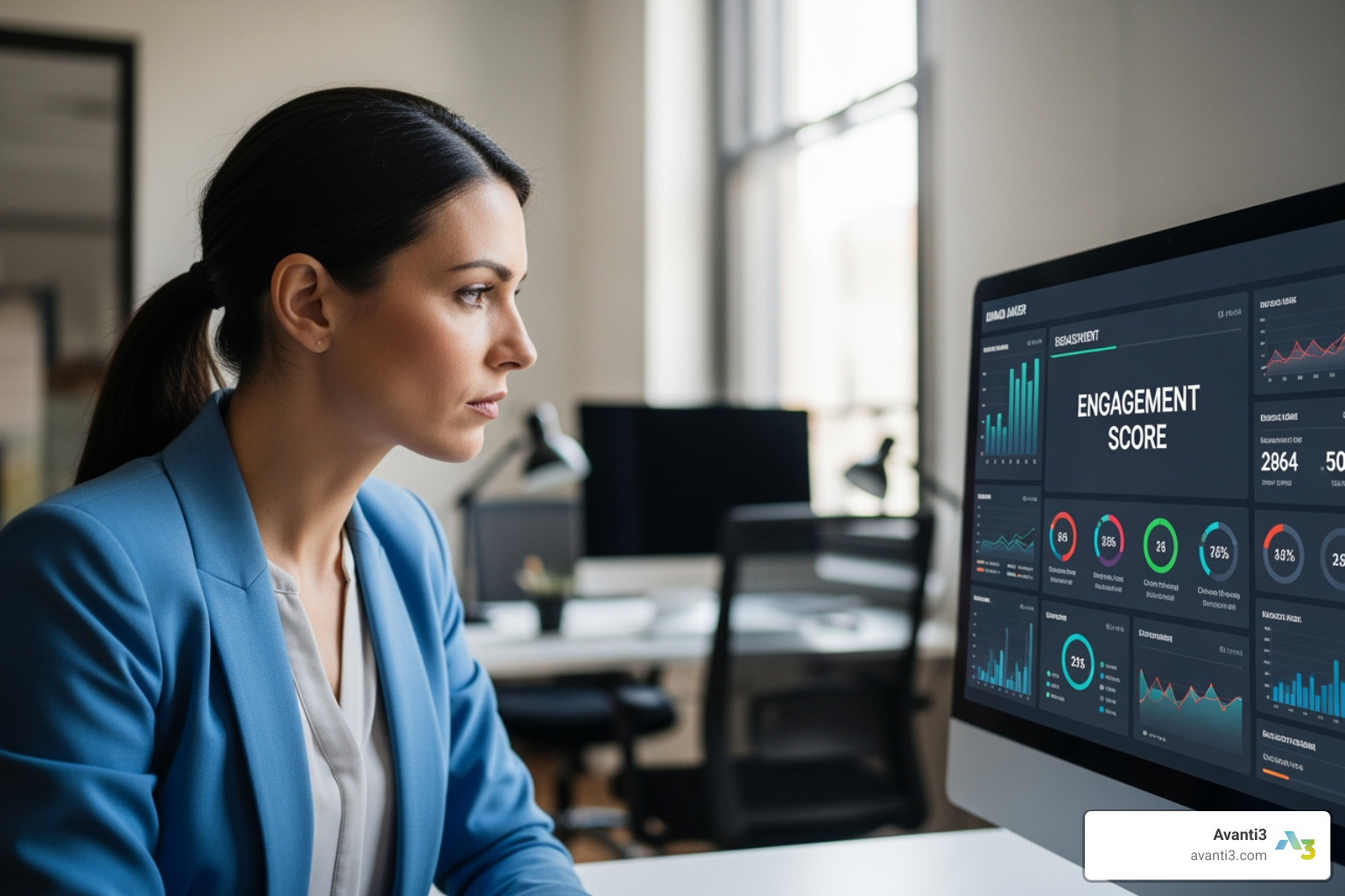 brand manager looking at a dashboard with engagement metrics - customer engagement
