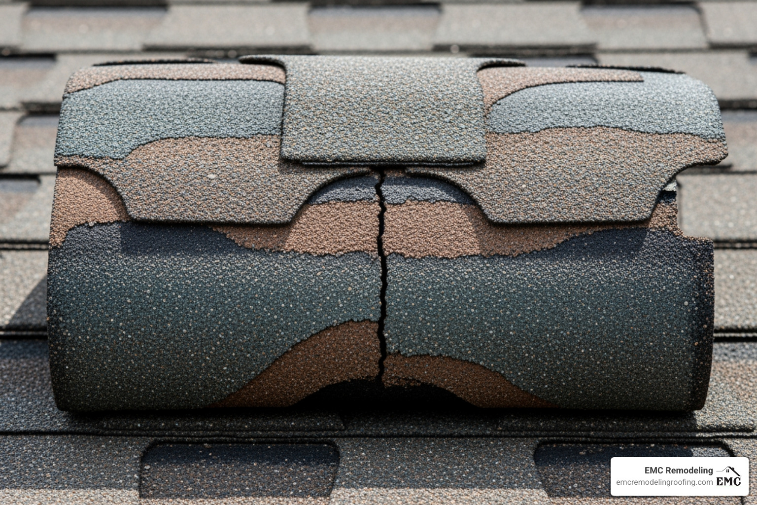 various types of shingle damage (curling, cracking, missing granules) - fix roof shingles