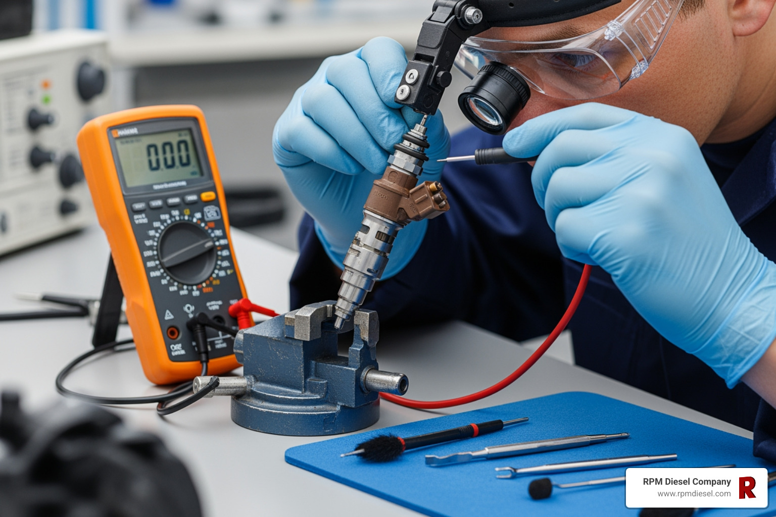 technician inspecting a HEUI injector - 2000 7.3 powerstroke injectors technician inspecting a HEUI injector - 2000 7.3 powerstroke injectors