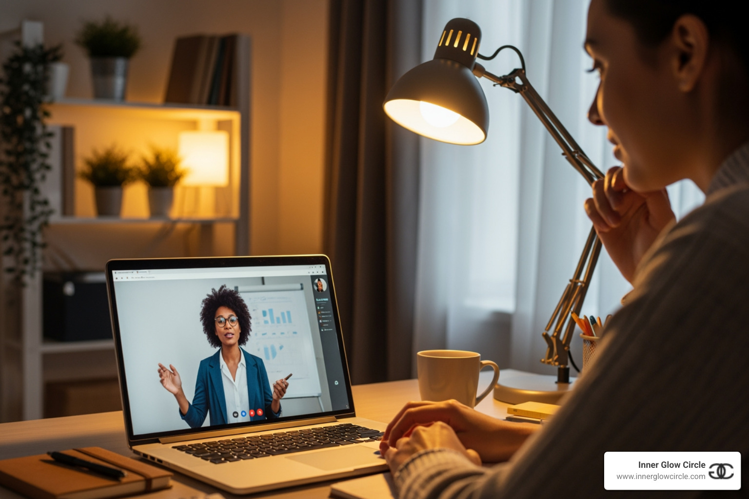 a person engaging in an online course on a laptop with a live instructor visible - nlp certified course a person engaging in an online course on a laptop with a live instructor visible - nlp certified course