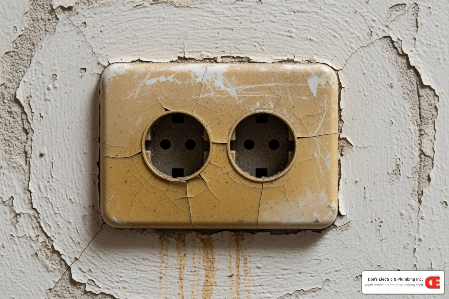 old, discolored two-prong electrical outlet - electrical inspection gloversville old, discolored two-prong electrical outlet - electrical inspection gloversville