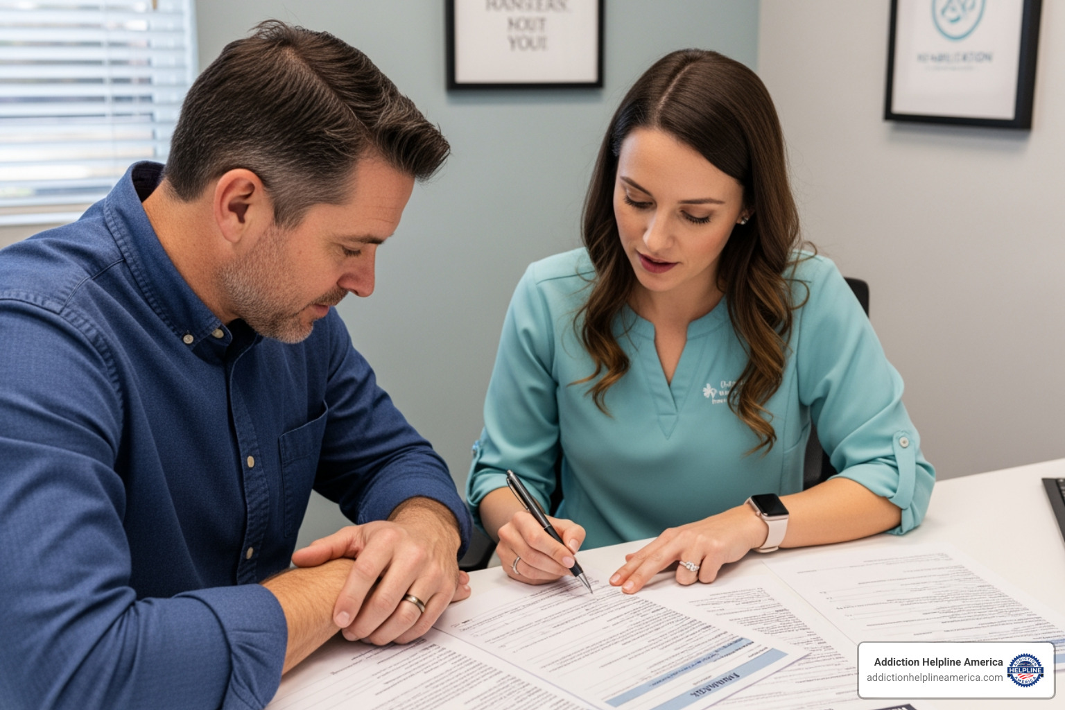 person reviewing financial paperwork with an admissions coordinator - 30 day inpatient rehab programs near broward county person reviewing financial paperwork with an admissions coordinator - 30 day inpatient rehab programs near broward county