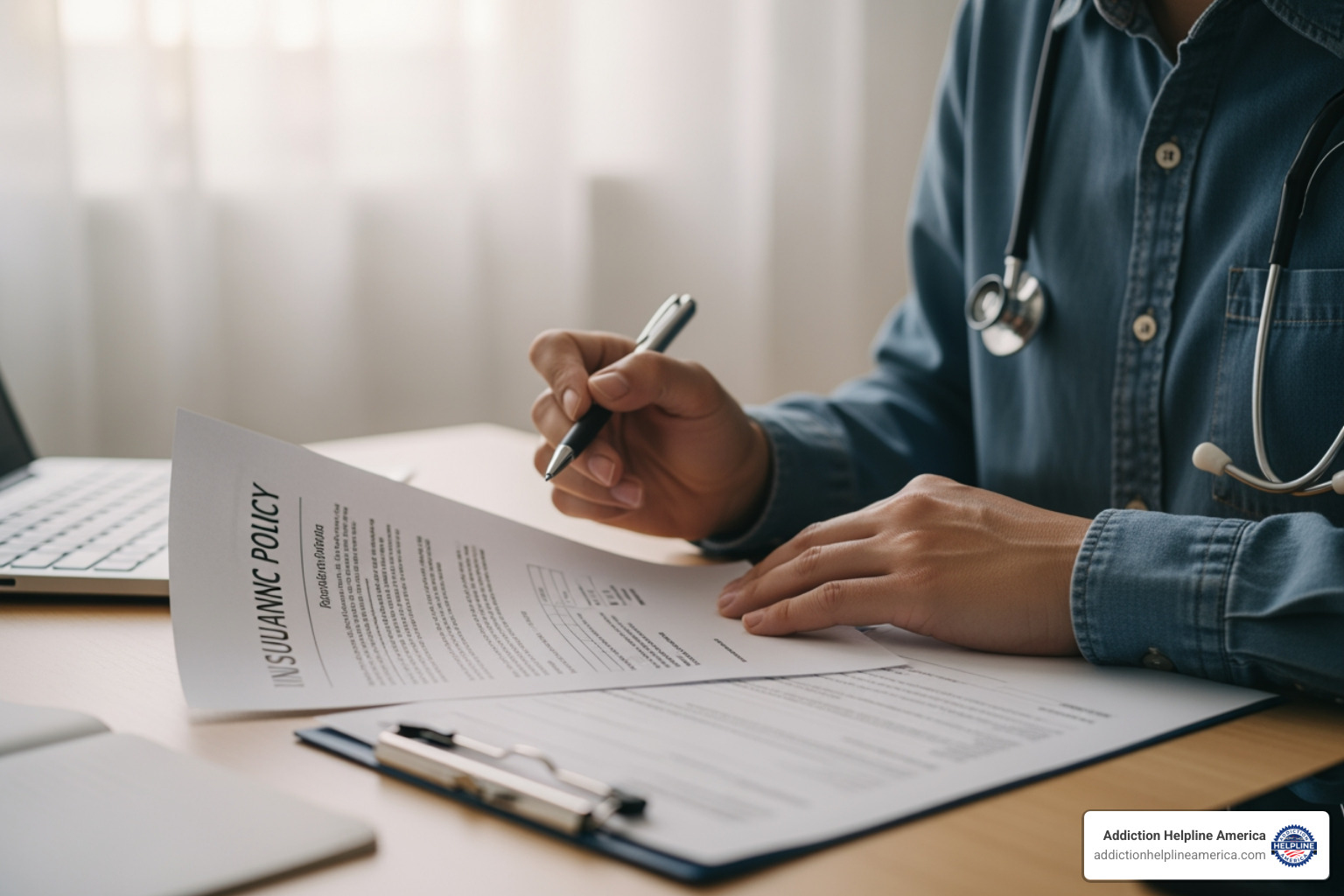 Person reviewing insurance document - 30 day inpatient rehab programs in nj