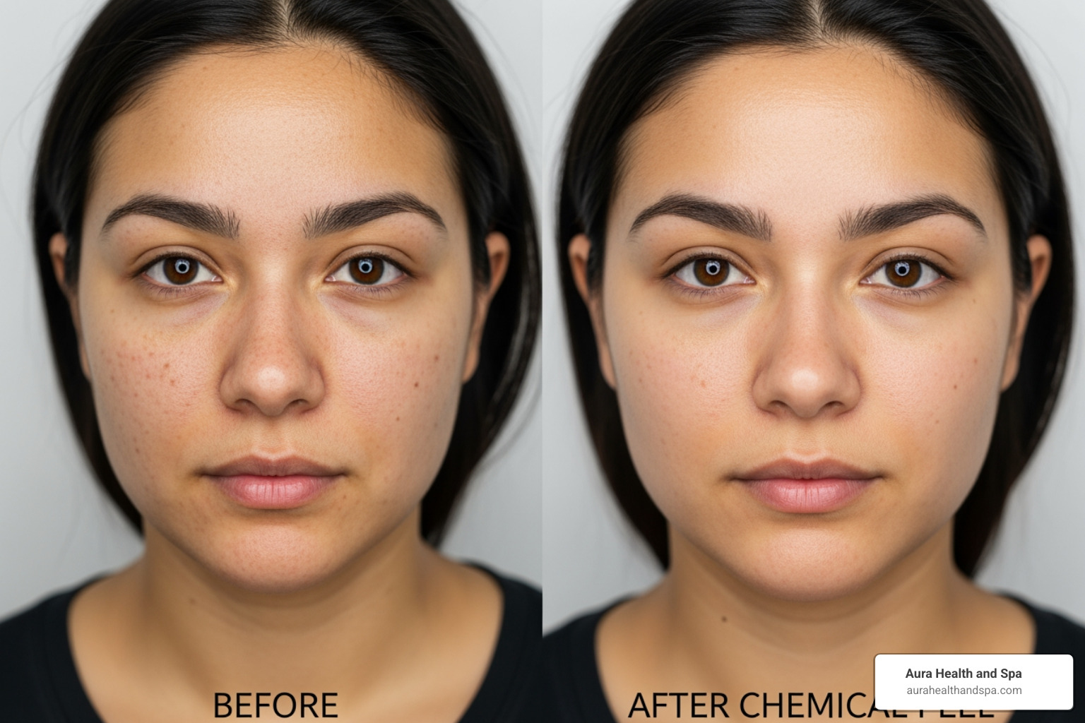before-and-after photos showing improvement in skin texture and hyperpigmentation - chemical peel plymouth