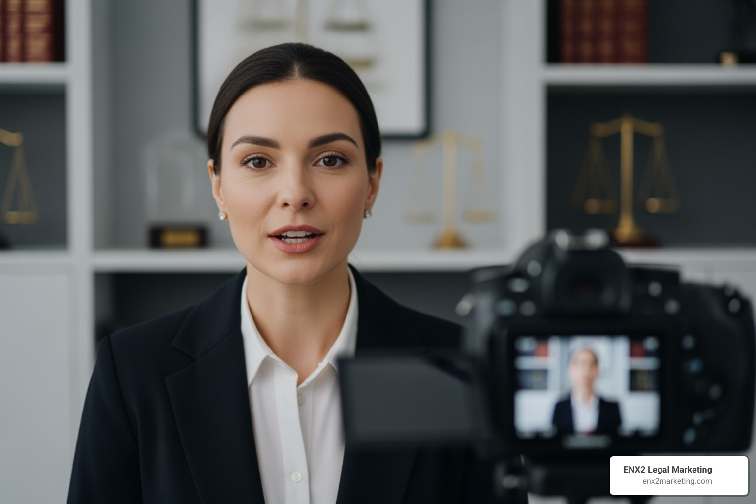 A client giving a video testimonial in a professional setting - Best law firm videos