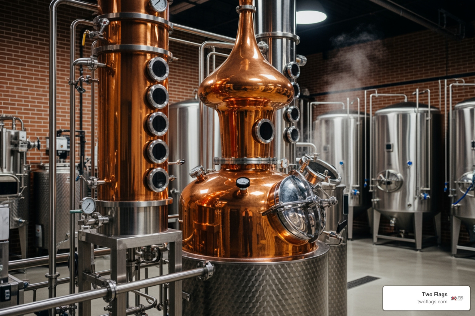 gleaming copper pot still in a distillery - Premium organic vodka