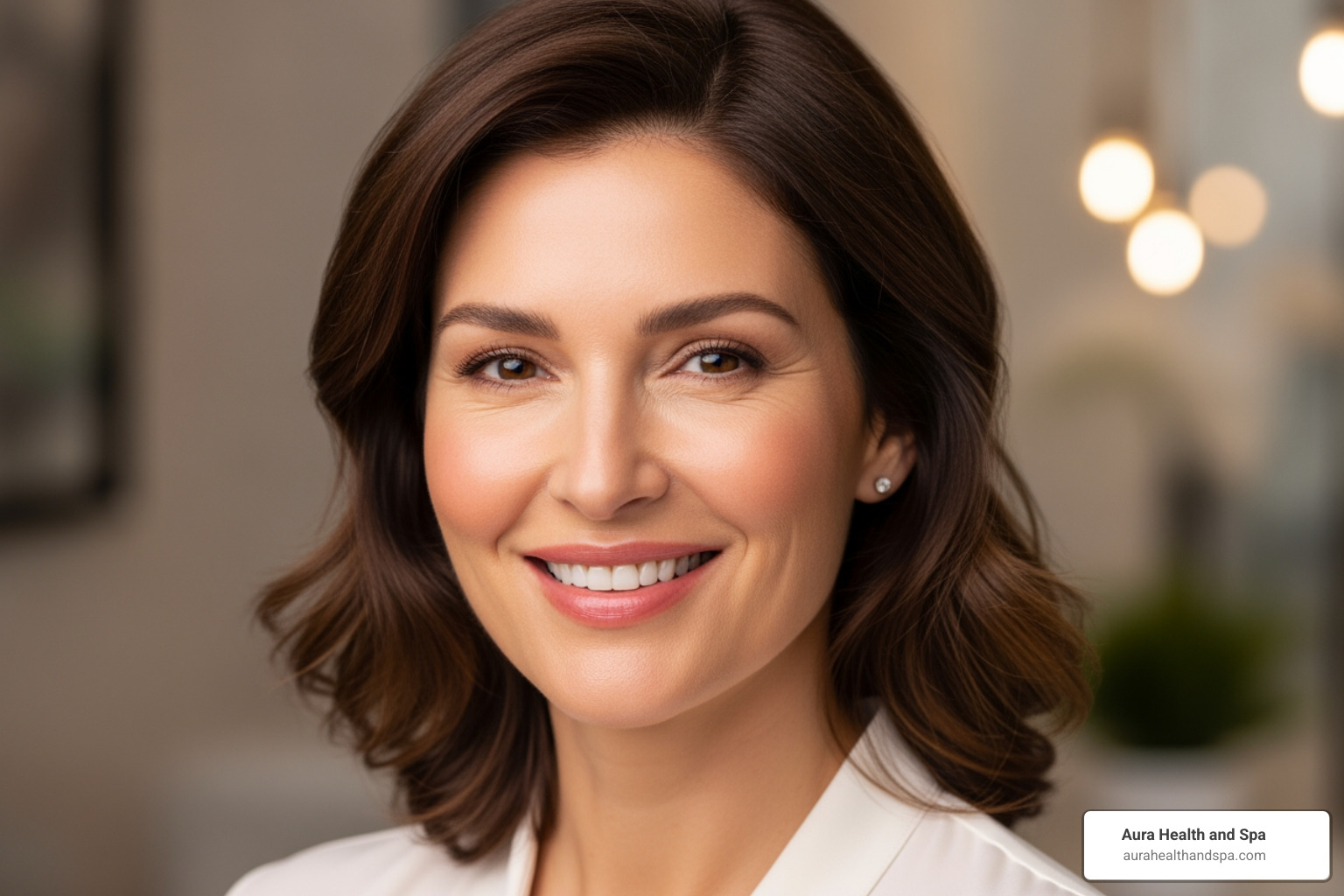 Image of a woman smiling confidently after a filler injection treatment, showcasing natural-looking results - filler injection