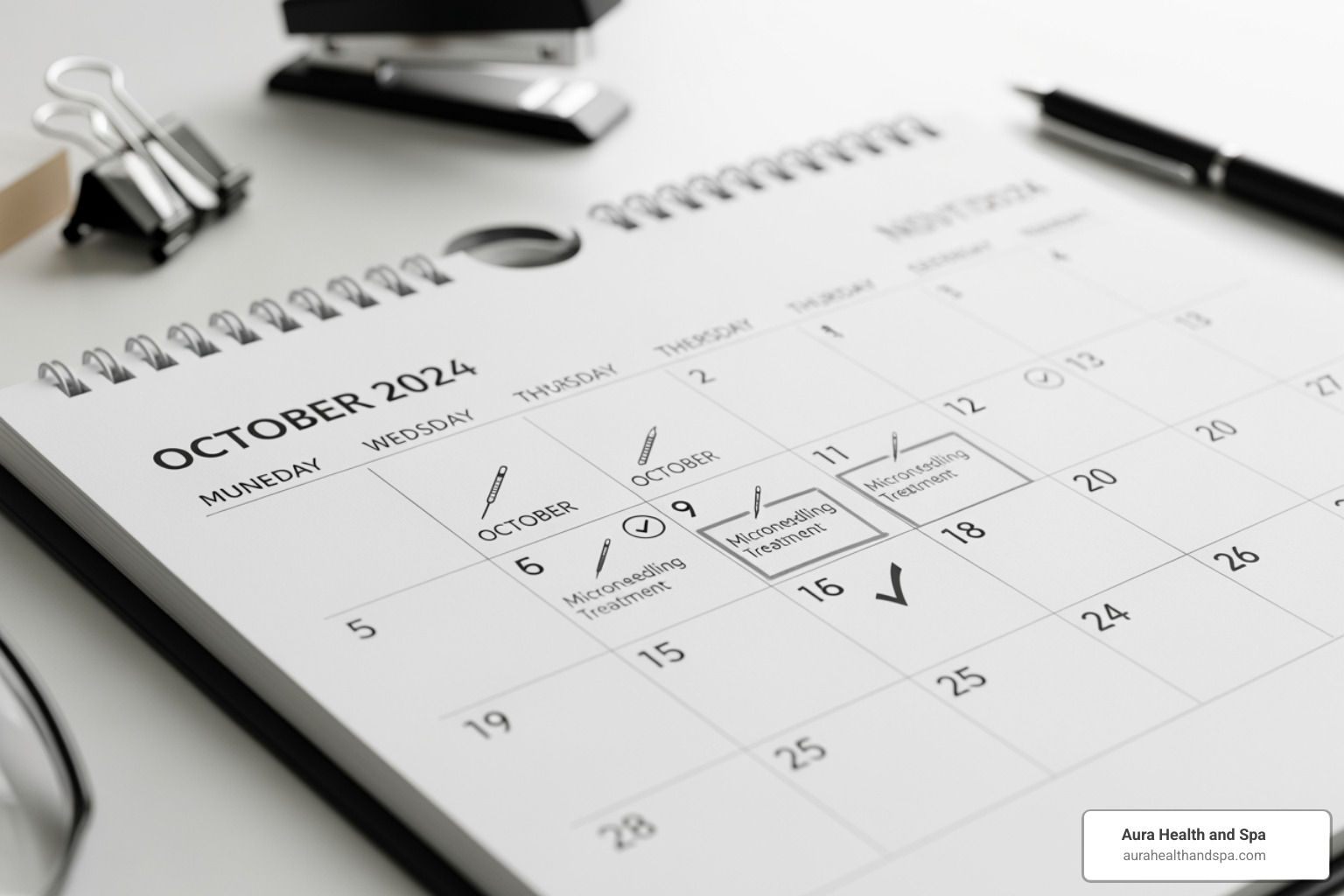 A calendar with microneedling treatment sessions marked - microneedle cost