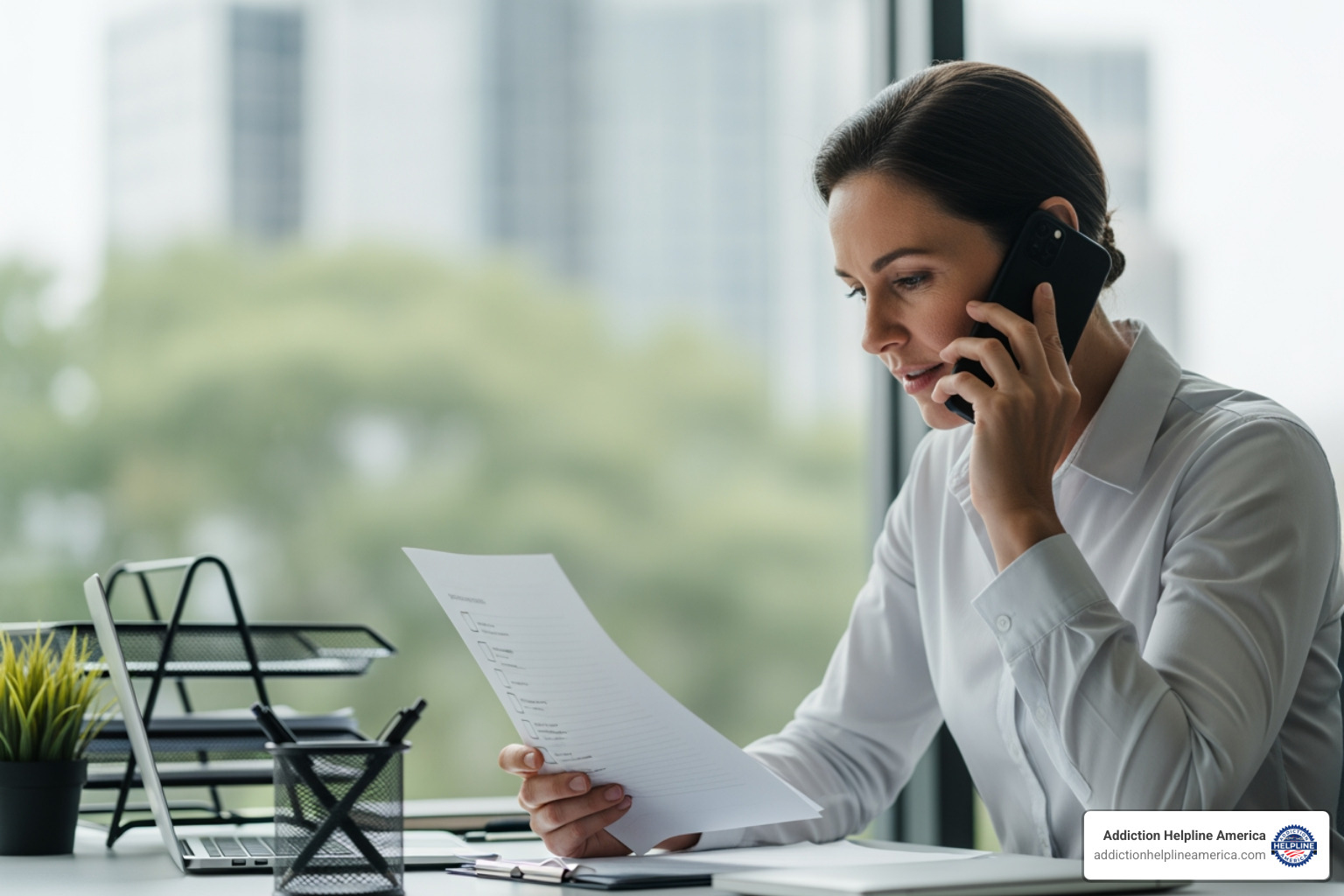 person on phone call with checklist - mental health facilities near me