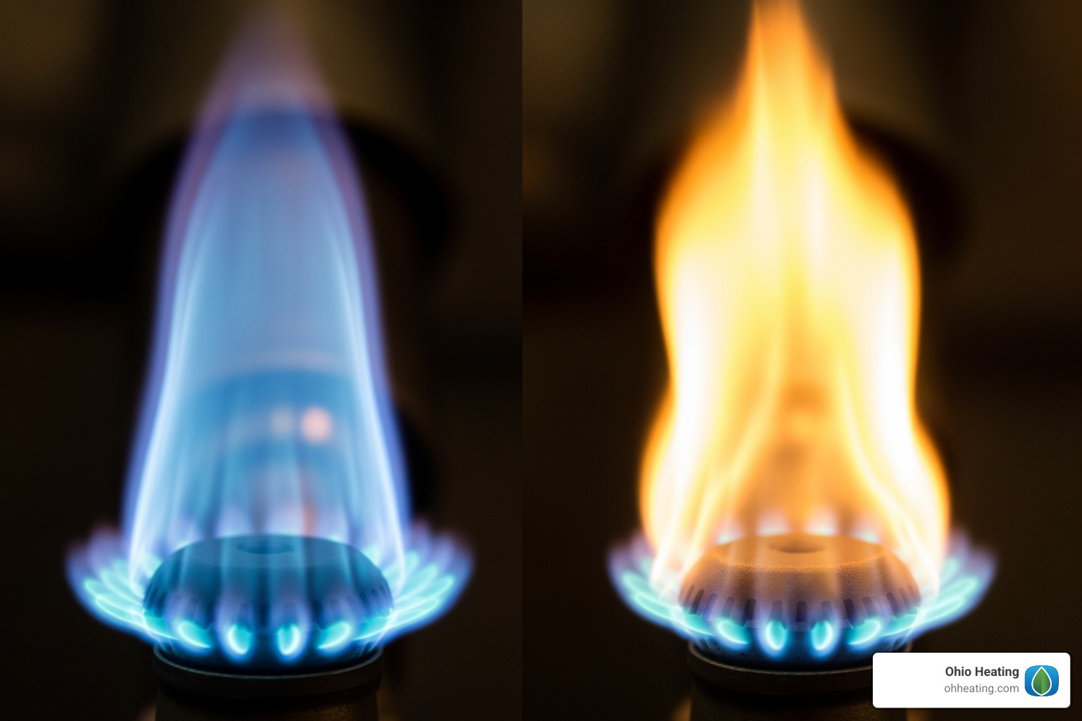 comparing a healthy blue boiler flame to an unhealthy yellow/orange flame - Boiler carbon monoxide