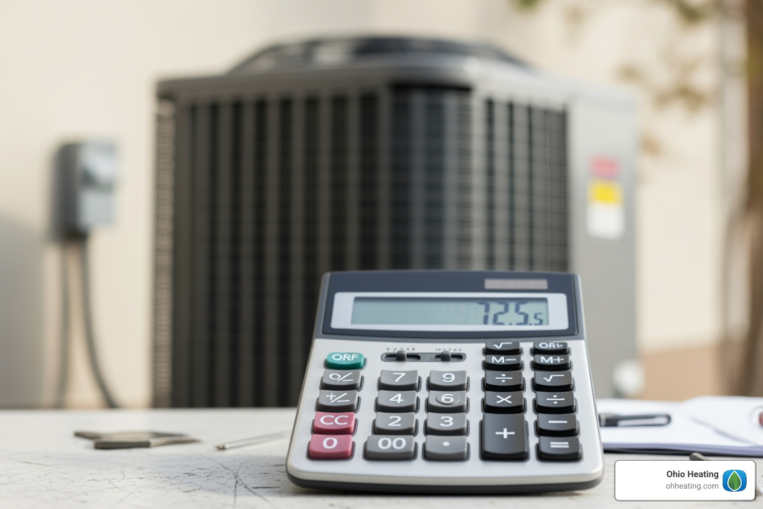Calculator with HVAC unit in background - HVAC service plans pricing