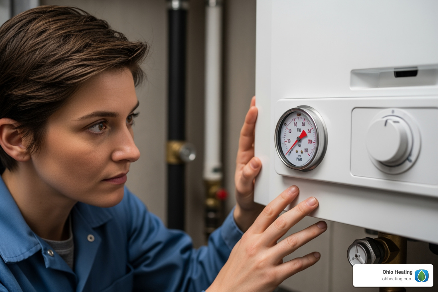 A person looking at a boiler's pressure gauge to check for issues - Boiler repair Columbus OH A person looking at a boiler's pressure gauge to check for issues - Boiler repair Columbus OH