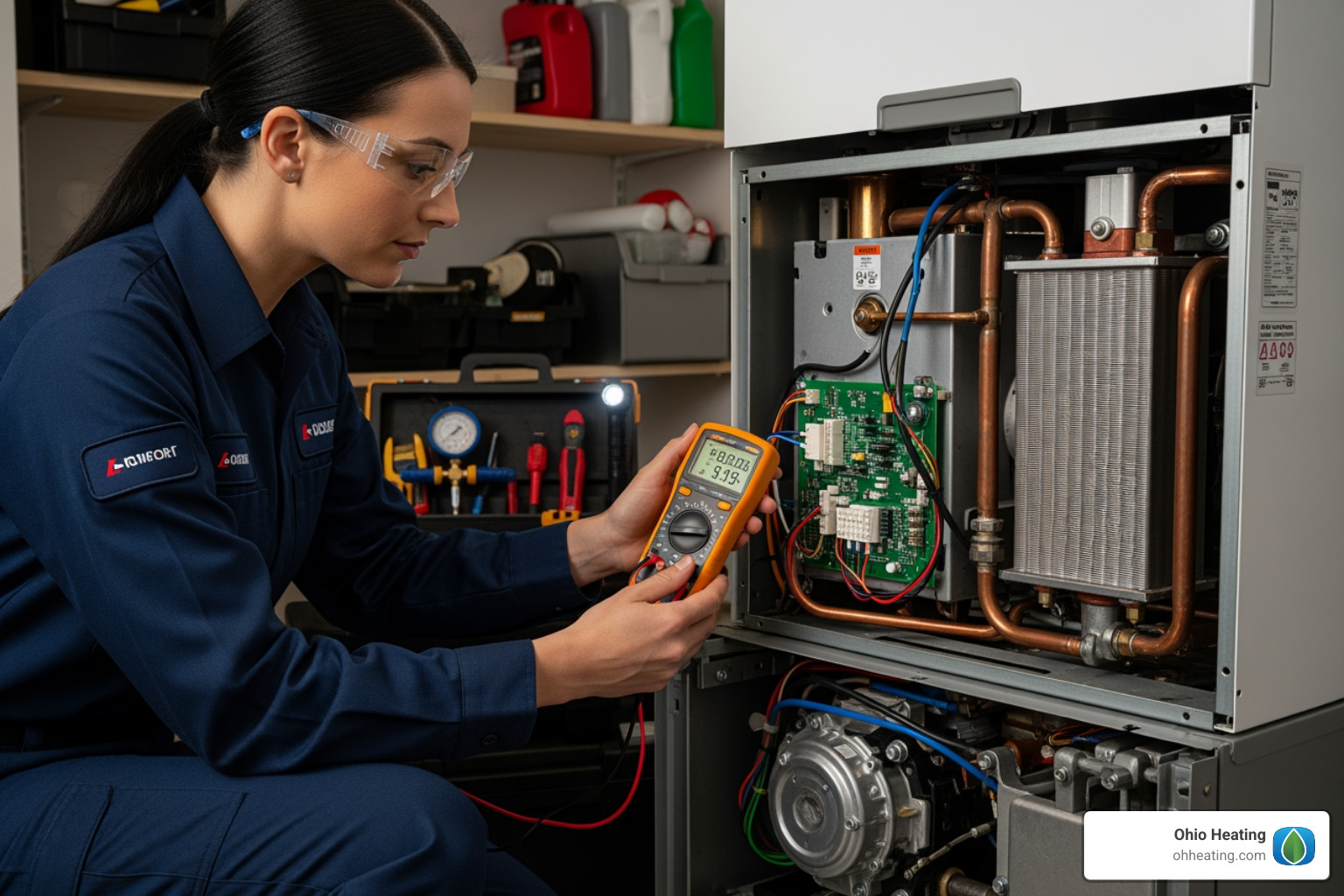 A certified technician professionally diagnosing a boiler, highlighting expertise and safety - Boiler repair Columbus OH A certified technician professionally diagnosing a boiler, highlighting expertise and safety - Boiler repair Columbus OH