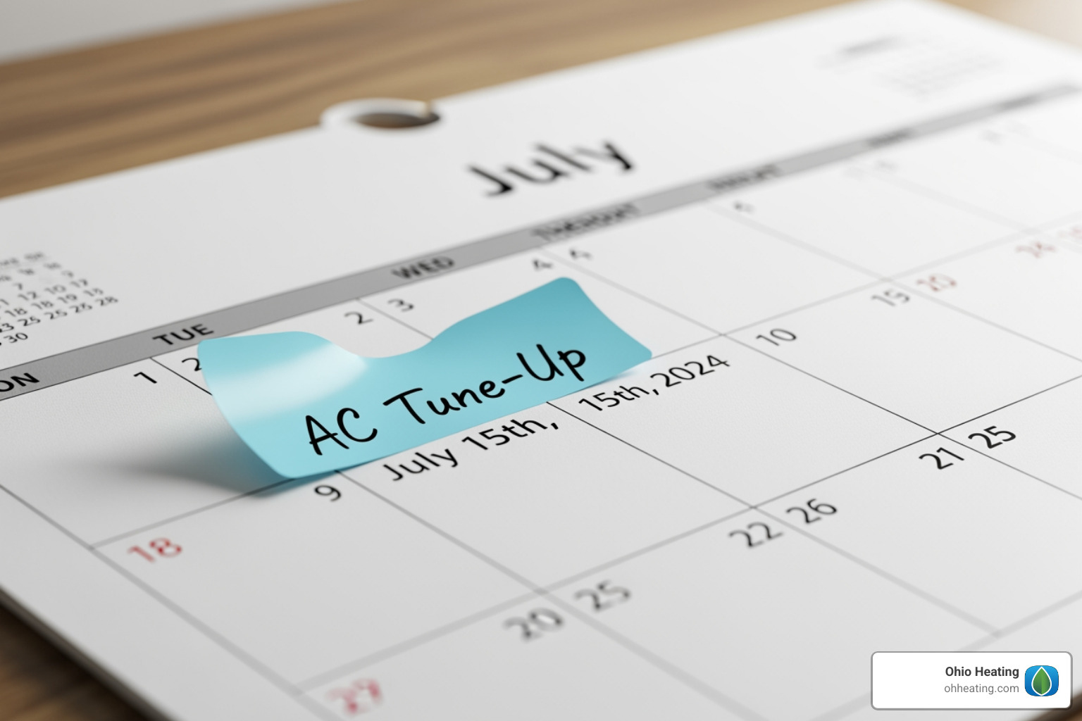 A calendar with a reminder for "AC Tune-Up" - ac tuneup