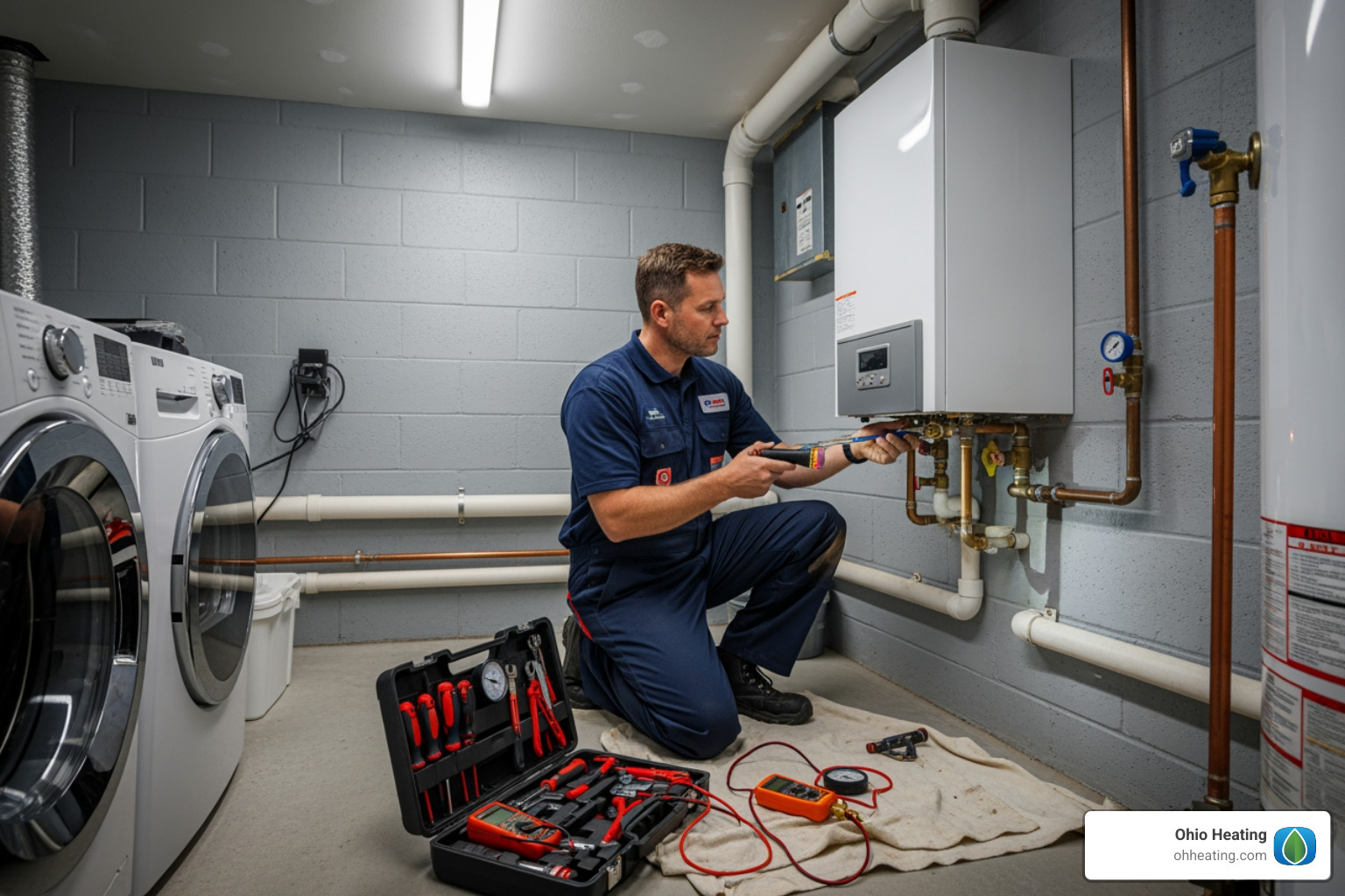 technician performing a routine boiler tune-up - Emergency boiler repair