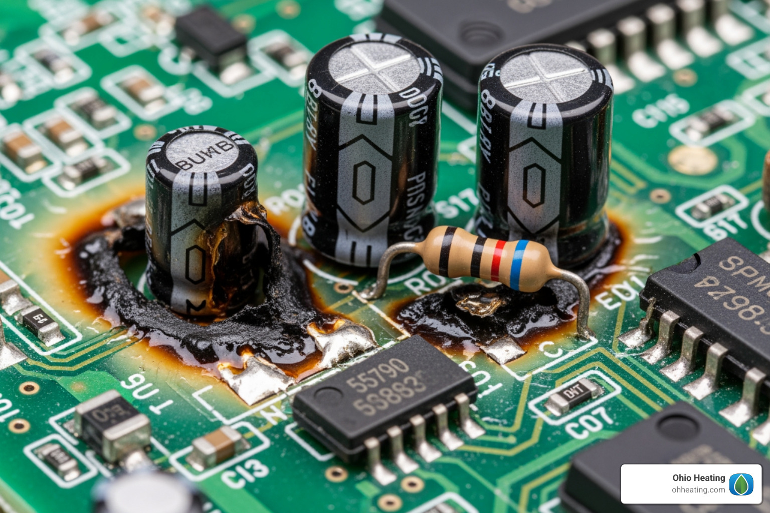 furnace control board with visible burn marks or damage - furnace control board replacement