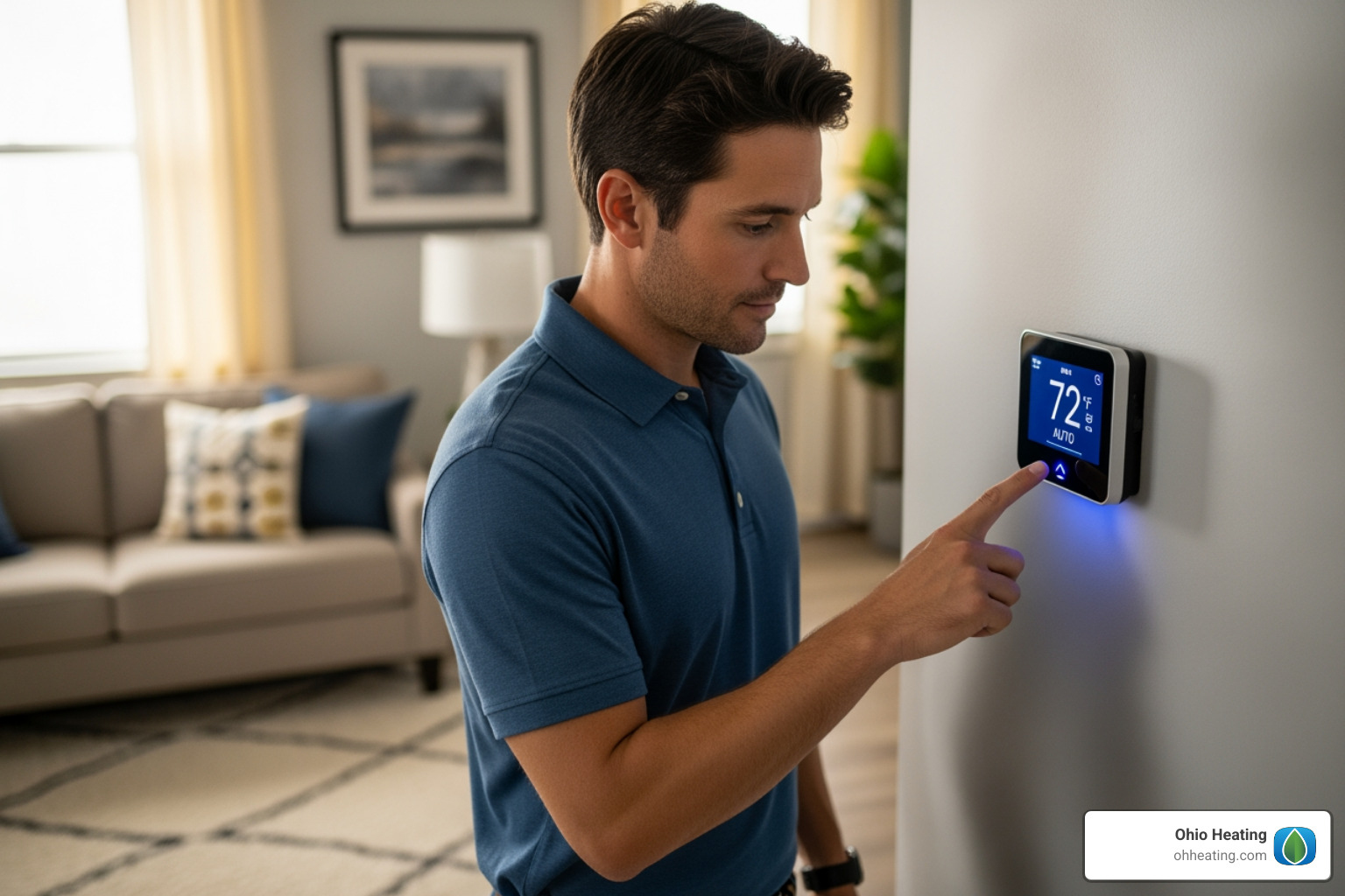 homeowner safely checking thermostat settings - Hydronic boiler repair