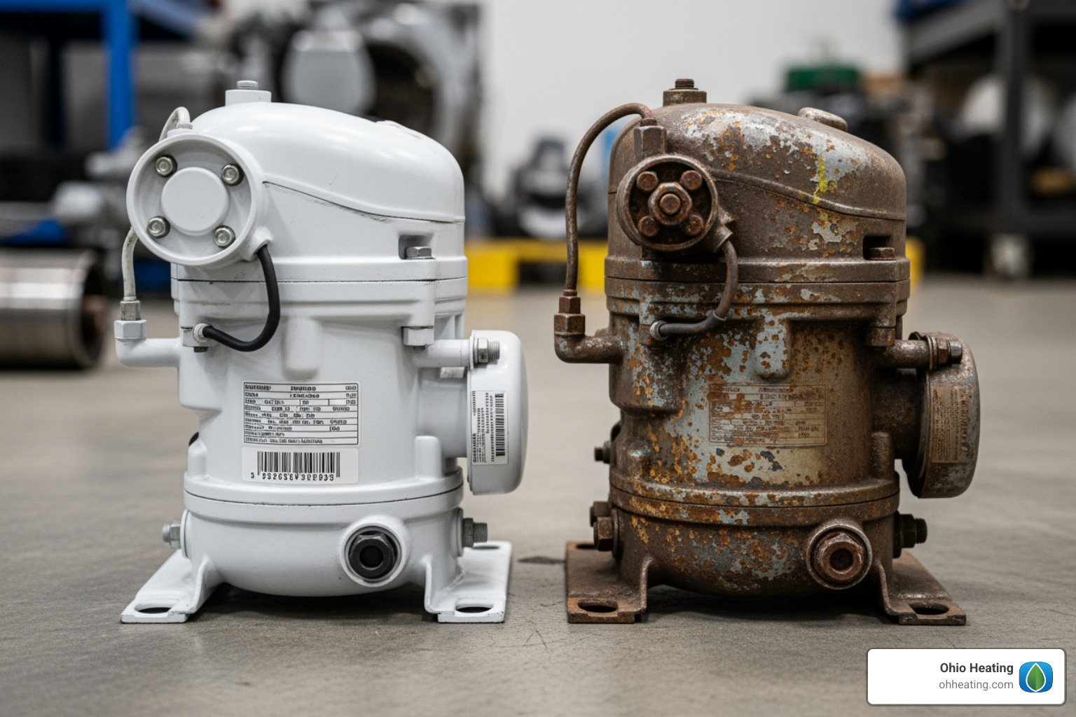 new AC compressor next to old one - AC compressor replacement