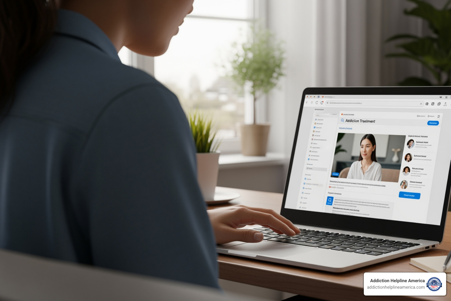 person on a laptop researching treatment options - 6 month inpatient rehab programs in mo